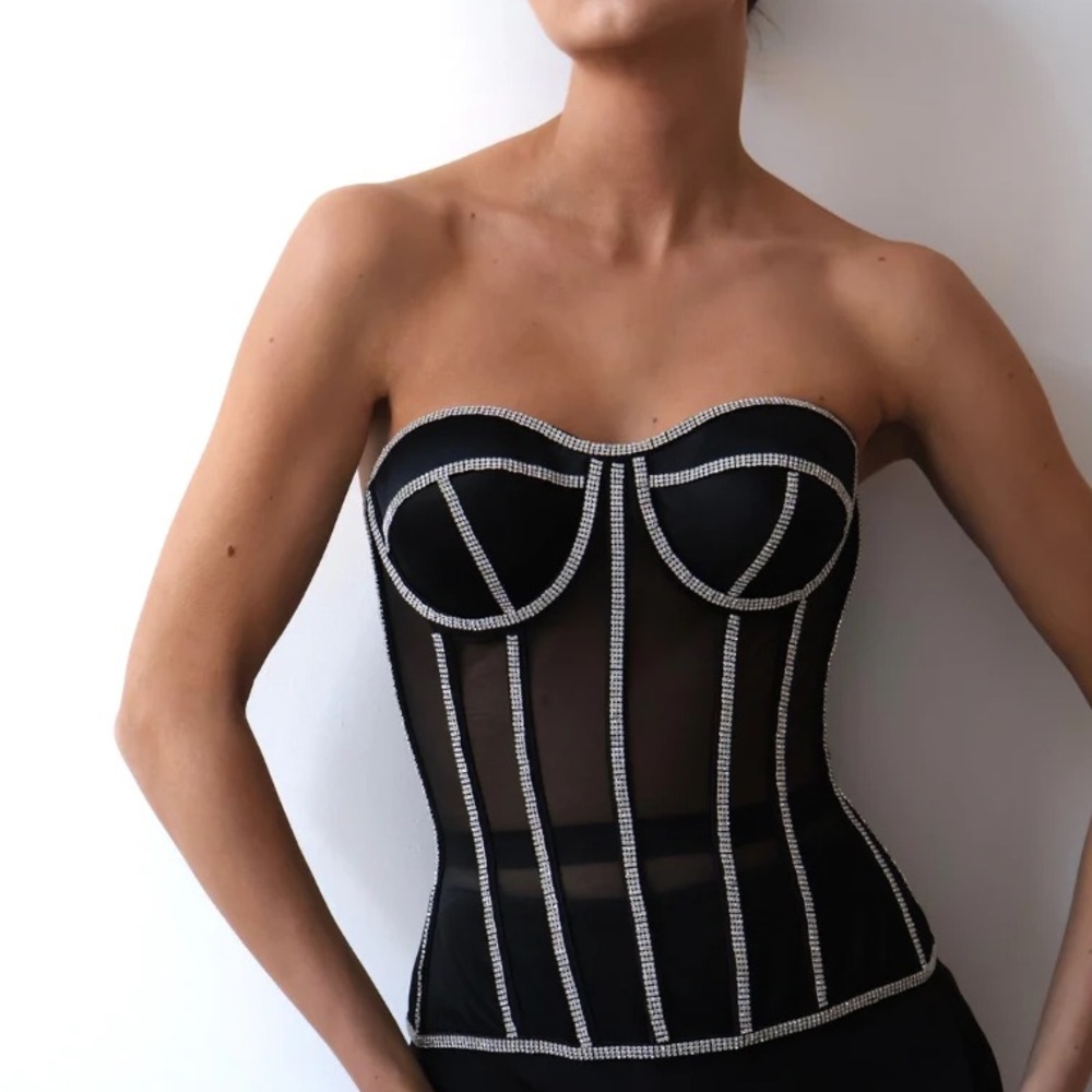 Chic Black Bustier with Silver Accents